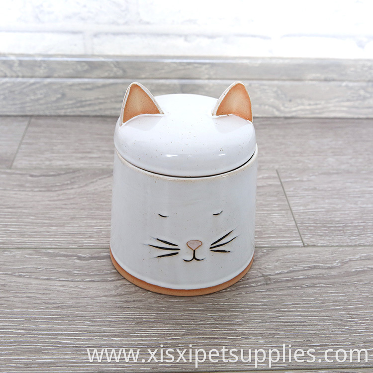 Whole Sale Pet Supplies Three Sizes White Ceramic Cat Shaped Container Pet Ceramic Jar